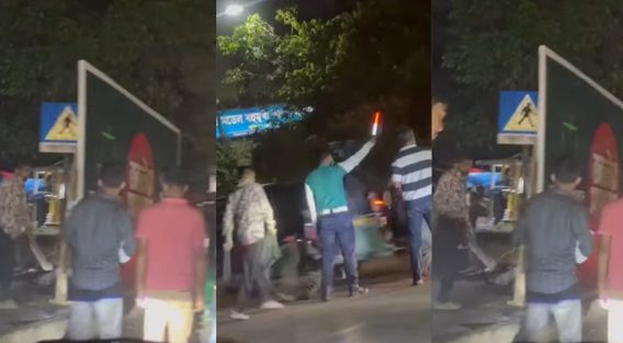 চাপাতি হাতে ব্যাগ ছিনিয়ে পুলিশের সামনে দিয়ে গেল যুবক, ভিডিও ভাইরাল