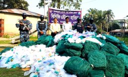 হাতিয়ায় কোস্ট গার্ডের যৌথ অভিযানে ৪০ লাখ টাকার অবৈধ জাল ও পলিথিন জব্দ