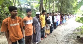 জমি দখলচেষ্টা, ভাঙচুর ও প্রাণনাশের হুমকির অভিযোগে মানববন্ধন